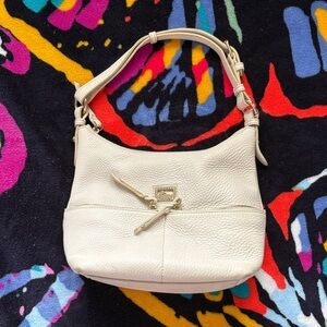 Dooney & Bourke Cream Pebbled Leather Shoulder Bag with Front Zip